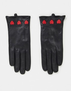 Черные кожаные перчатки с сердечками House of Holland-Многоцветный