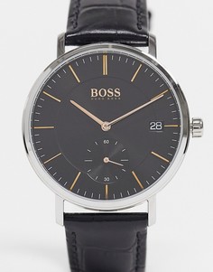 Часы с черным кожаным ремешком Hugo Boss Talent-Коричневый цвет