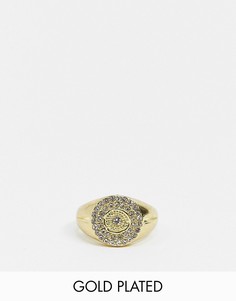 Позолоченное кольцо-печатка с мозаикой из камней Luv AJ-Золотистый