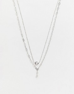 Серебристое многорядное ожерелье с двойной подвеской Luv AJ Golden Nugget-Серебряный