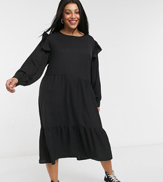 Платье миди с оборкой Wednesdays Girl Curve-Черный цвет
