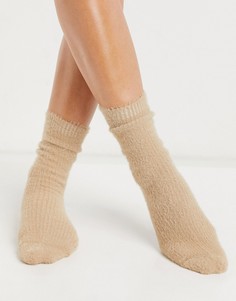 Бежевые пушистые носки длиной до икры для дома ASOS DESIGN-Коричневый цвет