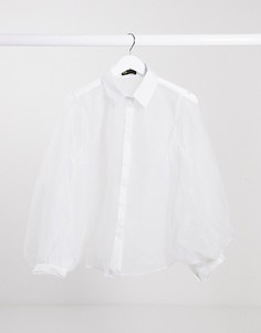 Белая прозрачная рубашка с объемными рукавами I Saw It First-Белый