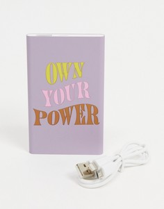 Портативное зарядное устройство со слоганом "Оwn your power" Typo-Розовый цвет
