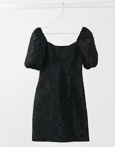 Черное платье мини с пышными рукавами Ghost London-Черный