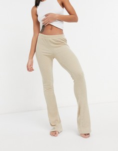 Светло-бежевые мягкие трикотажные брюки для дома в рубчик из переработанных материалов Chelsea Peers-Белый