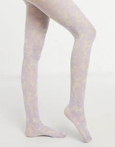 Колготки пастельного оттенка с цветочным принтом ASOS DESIGN-Многоцветный