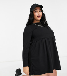 Свободное платье черного цвета с присборенной юбкой и длинными рукавами Missguided Plus-Черный цвет