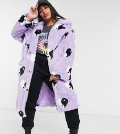 Сиреневое удлиненное пальто из искусственного меха с принтом символа «Инь-ян» в форме сердца Daisy Street Plus-Фиолетовый цвет