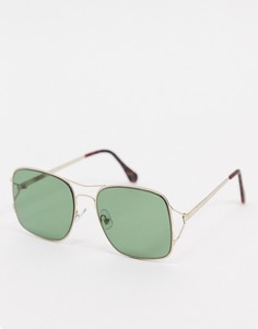 Большие квадратные солнцезащитные очки-авиаторы с зелеными линзами Liars & Lovers-Золотистый