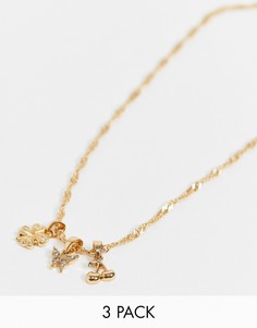 Золотистое ожерелье со сменными подвесками в виде клевера, бабочки и вишенок ASOS DESIGN-Золотистый