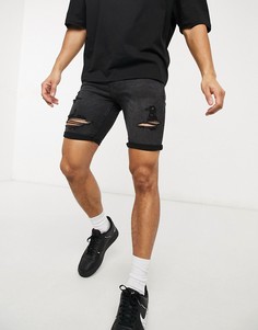 Облегающие джинсовые шорты черного выбеленного цвета New Look-Черный цвет