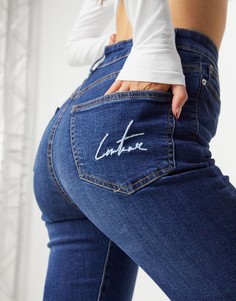 Синие джинсы скинни с рваной отделкой, завышенной талией и логотипом The Couture Club-Голубой