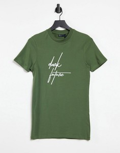 Облегающая футболка цвета хаки с логотипом-подписью ASOS Dark Future-Зеленый цвет