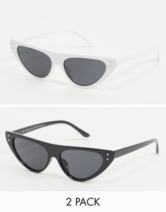 Комплект из 2 солнцезащитных очков «кошачий глаз» в черной и в белой оправах с отделкой из стразов SVNX-Многоцветный
