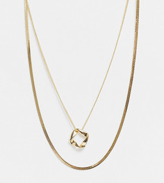 Ярусное золотистое ожерелье с плоскими звеньями и круглой подвеской DesignB London Curve-Золотистый