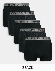 Набор из 5 черных боксеров-брифов с монохромным принтом River Island-Черный цвет