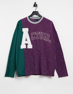 Фиолетовый лонгслив свободного кроя в стиле oversized с махровой отделкой и вышитым логотипом ASOS Actual-Фиолетовый цвет