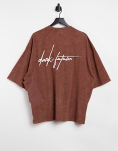 Коричневая oversized-футболка с большим карманом ASOS Dark Future-Коричневый цвет