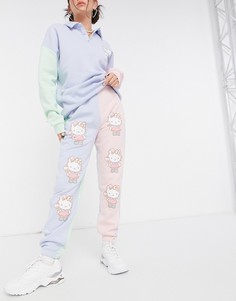 Джоггеры свободного кроя в стиле колор блок с декоративными швами от комплекта New Girl Order x Hello Kitty-Многоцветный