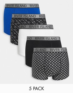 Набор из 5 боксеров-брифов в синих тонах River Island-Голубой