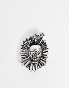 Серебристая брошь с вороном и черепом ASOS DESIGN-Серебристый