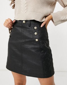Черная стеганая мини-юбка из искусственной кожи с ремнем River Island-Черный цвет