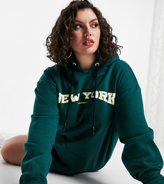 Зеленое трикотажное платье-худи в стиле oversized с принтом Public Desire Curve-Зеленый цвет