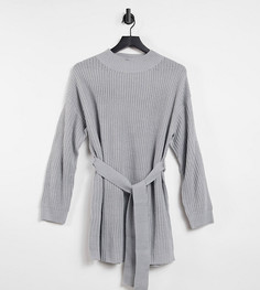 Серое вязаное платье-джемпер с поясом Missguided Plus-Серый