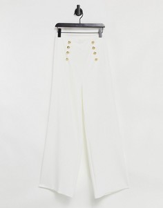 Белые классические брюки с широкими штанинами и пуговицами Flounce London-Белый
