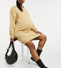 Бежевое платье мини с воротником поло ASOS DESIGN Maternity-Бежевый
