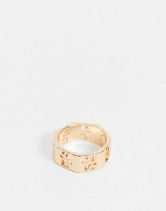 Золотистое обручальное кольцо с греческим орнаментом ASOS DESIGN-Золотистый