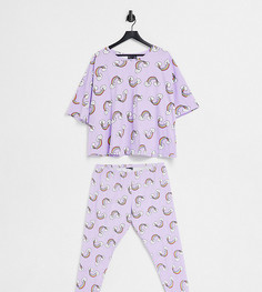 Сиреневый пижамный комплект из футболки и леггинсов с принтом радуги ASOS DESIGN Curve-Фиолетовый цвет
