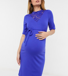 Синее платье миди с завязками на талии Mamalicious Maternity-Голубой Mama.Licious