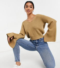 Бежевый трикотажный топ для дома с бантом на спине River Island Petite-Коричневый цвет