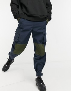 Темно-синие брюки карго в стиле милитари со вставками пэчворк Mennace-Темно-синий