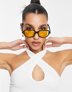 Квадратные солнцезащитные очки черного цвета с желтыми стеклами ASOS DESIGN-Черный цвет