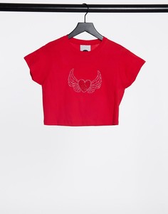 Укороченная футболка в винтажном стиле с принтом сердца и стразами Milk It Vintage-Красный