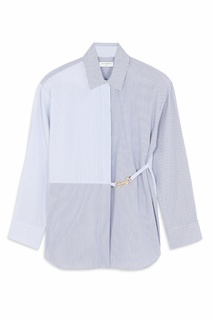 Хлопковая рубашка синего цвета с полосками Sandro