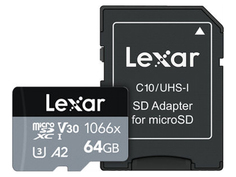 Карта памяти 64Gb - Lexar Professional microSDHC/microSDXC UHS-I LMS1066064G-BNANG с переходником под SD