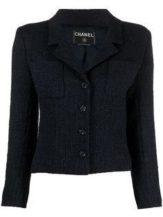 Chanel Pre-Owned однобортный твидовый жакет