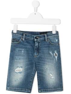 Dolce & Gabbana Kids джинсовые шорты с эффектом потертости