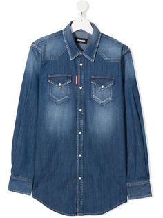 Dsquared2 Kids джинсовая рубашка с эффектом потертости