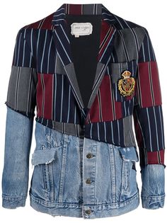 Greg Lauren джинсовый пиджак в технике пэчворк