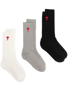 AMI Paris комплект из трех пар носков с вышивкой