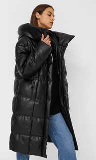 Stradivarius Пуховик Из Искусственной Кожи Черный M