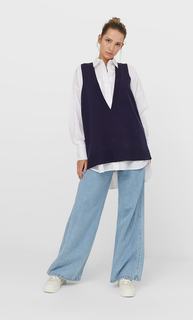 Stradivarius Жилет Оверсайз С V-Образным Вырезом Женская Коллекция Морской Темно-Синий Xxs