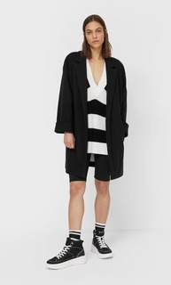 Stradivarius Пальто Из Трикотажной Ткани С Начёсом Женская Коллекция Черный Xl