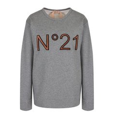 Хлопковый пуловер с круглым вырезом и логотипом бренда N21