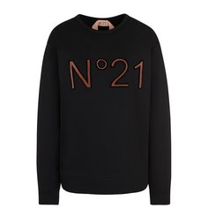 Хлопковый пуловер с круглым вырезом и логотипом бренда N21